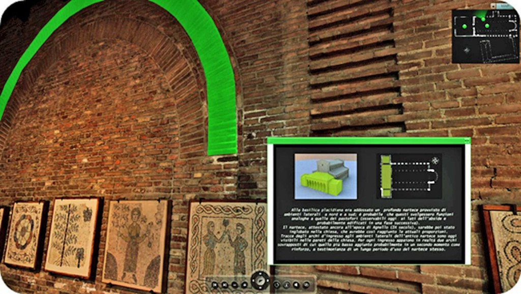Foto 2. San Giovanni Evangelista, particolare del Tour Virtuale con scheda informativa relativa al primitivo nartece della chiesa.