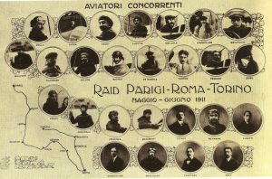 Cartolina celebrativa del Raid Parigi-Roma-Torino (1911)